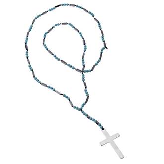 Κολιέ Men&#039;s Senza Hematite &amp; Turquoise Stones with Steel Cross