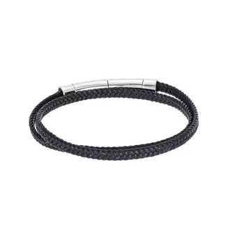 Βραχιόλι Senza Men&#039;s Steel Black Leather Strap