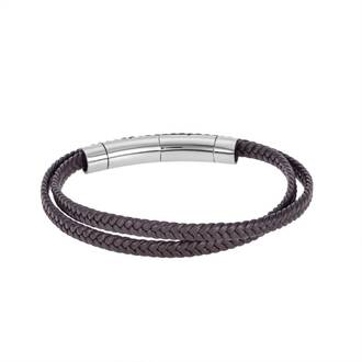 Βραχιόλι Senza Men&#039;s Steel Brown Leather Strap