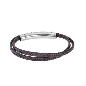 Βραχιόλι Senza Men&#039;s Steel Brown Leather Strap