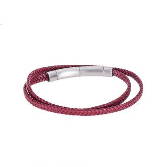 Βραχιόλι Senza Men&#039;s Steel Red Leather Strap