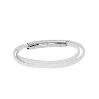 Βραχιόλι Senza Men&#039;s Steel White Leather Strap