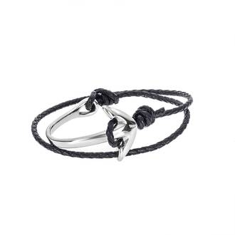 Βραχιόλι Senza Men&#039;s Steel Black Leather Strap