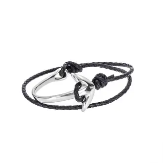 Βραχιόλι Senza Men&#039;s Steel Black Leather Strap