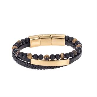 Βραχιόλι Senza Men&#039;s Steel Black Leather Strap