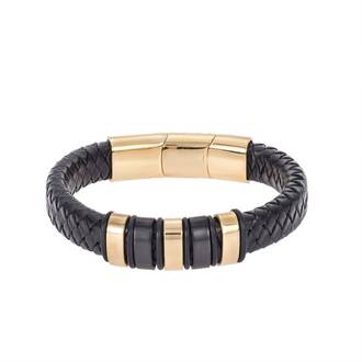 Βραχιόλι Senza Men&#039;s Steel Black Leather Strap