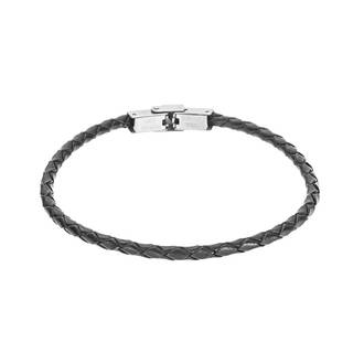 Βραχιόλι Senza Men&#039;s Steel Black Leather Strap