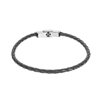 Βραχιόλι Senza Men&#039;s Steel Black Leather Strap
