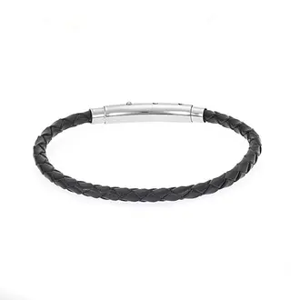 Βραχιόλι Senza Men&#039;s Steel Black Leather Strap