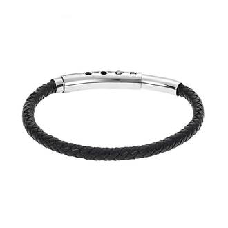 Βραχιόλι Senza Men&#039;s Steel Black Leather Strap