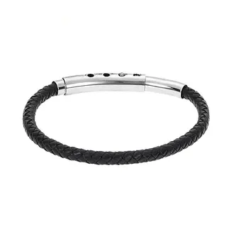 Βραχιόλι Senza Men&#039;s Steel Black Leather Strap