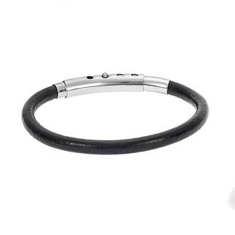 Βραχιόλι Senza Men&#039;s Steel Black Leather Strap