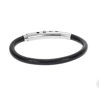Βραχιόλι Senza Men&#039;s Steel Black Leather Strap