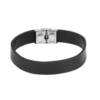 Βραχιόλι Senza Men&#039;s Steel Black Leather Strap