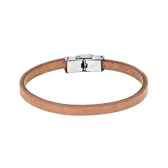 Βραχιόλι Senza Men&#039;s Steel Beige Leather Strap