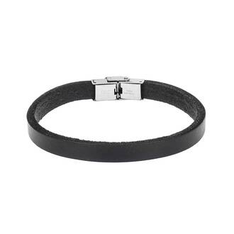 Βραχιόλι Senza Men&#039;s Steel Black Leather Strap