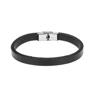 Βραχιόλι Senza Men&#039;s Steel Black Leather Strap