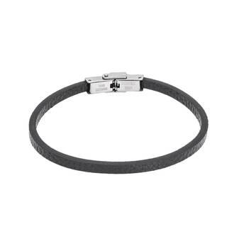 Βραχιόλι Senza Men&#039;s Steel Black Leather Strap
