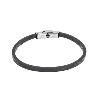 Βραχιόλι Senza Men&#039;s Steel Black Leather Strap