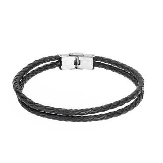 Βραχιόλι Senza Men&#039;s Steel Black Leather Strap
