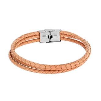 Βραχιόλι Senza Men&#039;s Steel Beige Leather Strap