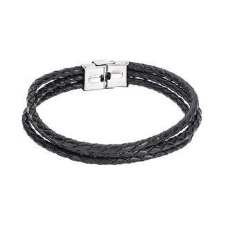 Βραχιόλι Senza Men&#039;s Steel Black Leather Strap