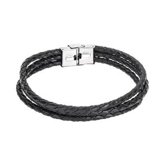 Βραχιόλι Senza Men&#039;s Steel Black Leather Strap