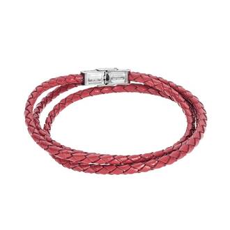 Βραχιόλι Senza Men&#039;s Steel Red Leather Strap
