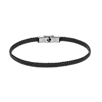 Βραχιόλι Senza Men&#039;s Steel Black Leather Strap