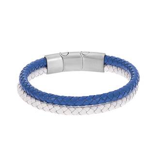 Βραχιόλι Senza Men&#039;s Steel Blue &amp; White Leather Strap