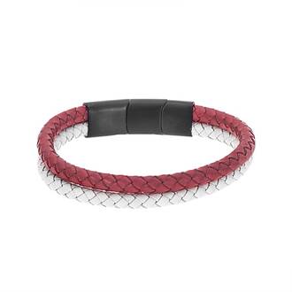 Βραχιόλι Senza Men&#039;s Steel Red &amp; White Leather Strap
