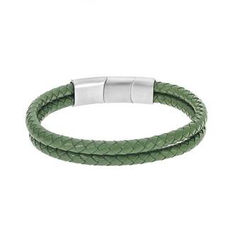 Βραχιόλι Senza Men&#039;s Steel Green Leather Strap
