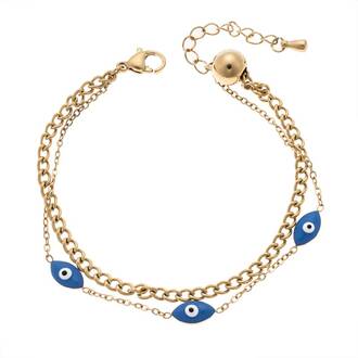 Βραχιόλι Senza Steel Gold Plated, Διπλό αλυσιδωτό με γαλάζια μάτια