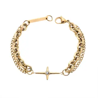 Βραχιόλι Senza Steel Gold Plated, Διπλό αλυσιδωτό με σταυρό