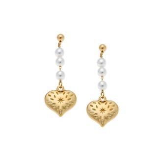 Σκουλαρίκια Γυναικεία SENZA Gold Plated Steel με πέρλες και καρδιά