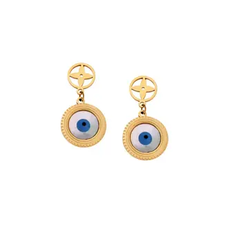 Σκουλαρίκια Γυναικεία SENZA Gold Plated Steel με φίλντισι και ματάκι