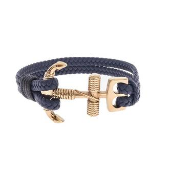 Βραχιόλι Senza Men&#039;s Steel Blue Leather Strap with Gold Anchor