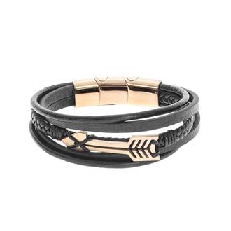 Βραχιόλι Senza Men&#039;s Steel Black Leather Strap