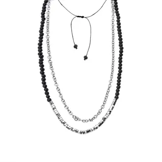 Κολιέ-Ροζάριο Unisex Senza Hematite &amp; Lava Stones with Steel