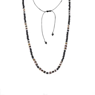 Κολιέ-Ροζάριο Unisex Senza Hematite &amp; Lava Stones with tiger eye