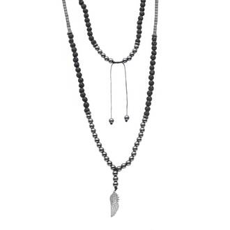 Κολιέ-Ροζάριο Unisex Senza Hematite &amp; Lava Stones with Steel
