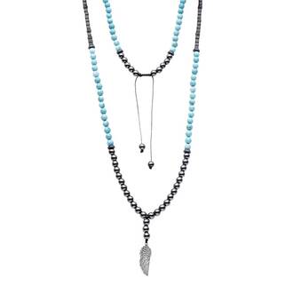 Κολιέ-Ροζάριο Unisex Senza Hematite &amp; Turquoise Stones with Steel