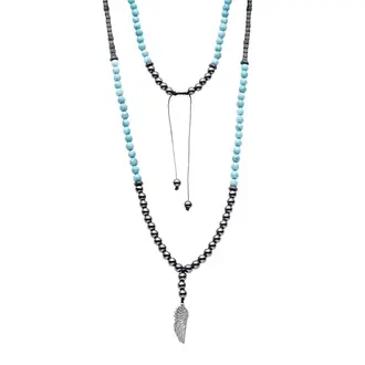 Κολιέ-Ροζάριο Unisex Senza Hematite &amp; Turquoise Stones with Steel