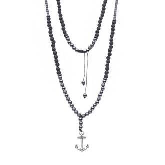 Κολιέ-Ροζάριο Unisex Senza Hematite &amp; Lava Stones with Steel