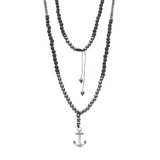 Κολιέ-Ροζάριο Unisex Senza Hematite &amp; Lava Stones with Steel