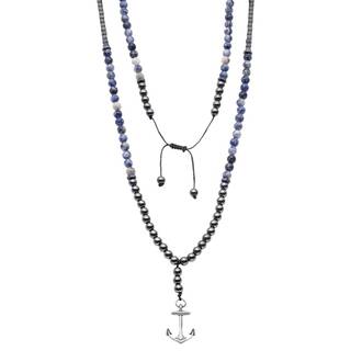 Κολιέ-Ροζάριο Unisex Senza Hematite &amp; Sodalite Stones with Steel