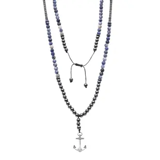 Κολιέ-Ροζάριο Unisex Senza Hematite &amp; Sodalite Stones with Steel
