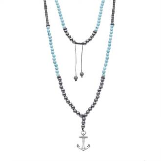 Κολιέ-Ροζάριο Unisex Senza Hematite &amp; Turquoise Stones with Steel