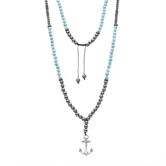 Κολιέ-Ροζάριο Unisex Senza Hematite &amp; Turquoise Stones with Steel