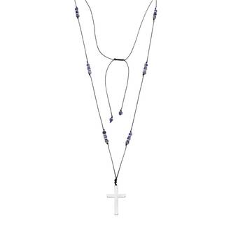 Κολιέ Unisex Senza Hematite &amp; Sodalite Stones with Steel Cross